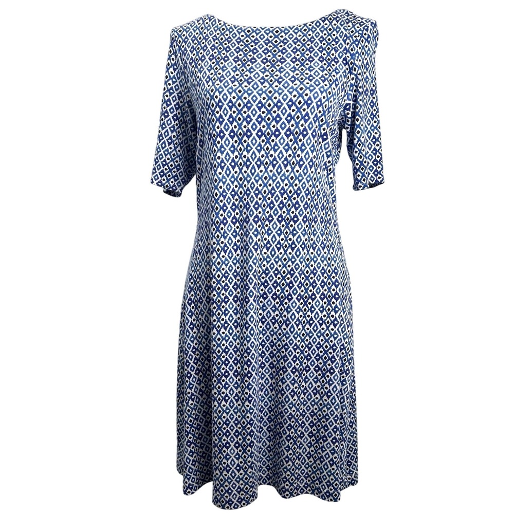 Tommy Bahama‎ Geometric Print Blue White Knee Length TShirt Dress Casual Medium